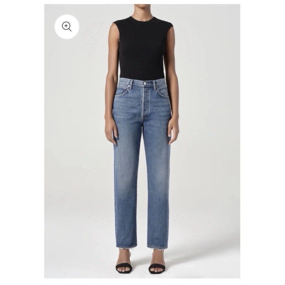 AGOLDE 90'S Pinch Waist Button Fly Frayed High Rise Straight Jeans 32X29 $228